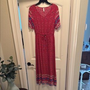Red Tiered Tie Front Maxi Sundress